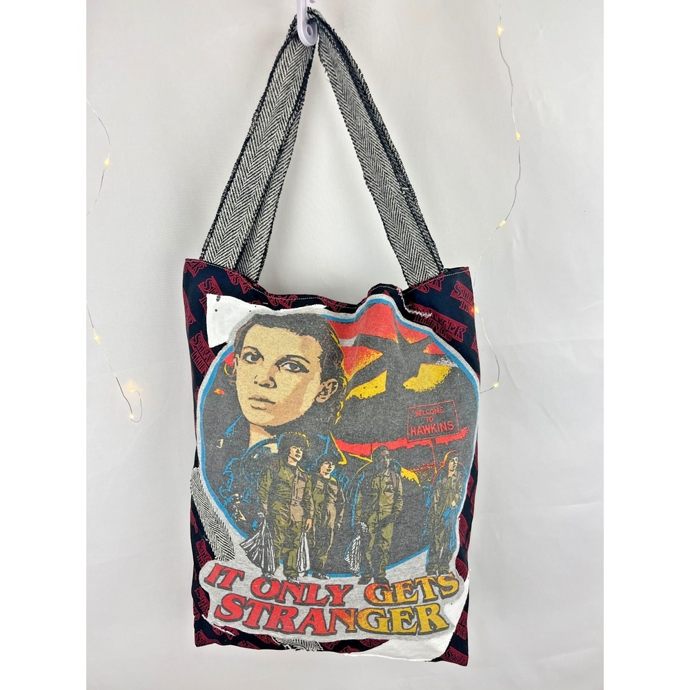 Handmade Stranger Things Tote Bag 18" Custom Patchwork Pockets Upcycled Reusable